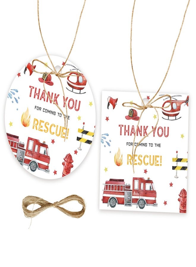 FORSHEEP 50pcs Fire Truck Thank You Tags, Firefighter Gift Tag with String for Birthday Party, Round Thank You Paper Tags for Boy Birthady/Fireman Themed Party Favors - Image 1